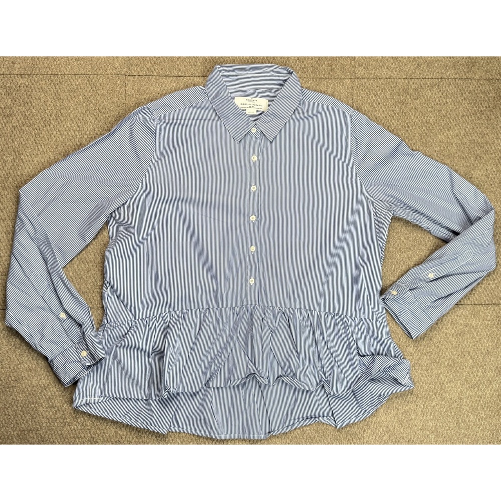 Birds Of Paradis by Trovata Women's Striped Long Sleeve Ruffled Shirt Size Large